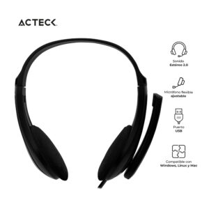 DIADEMA ACTECK ESTEREO 2.0 ALAMBRICO USB AJUS DISCOVER HU230 AC-932240