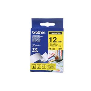 CINTA BROTHER TZE631 LAMINADA ESTANDAR NEGRO / AMARILLO 12MM X 8M