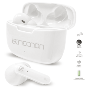 AUDIFONOS NECNON BLUETOOTH 5.0 TRUE WIRELESS INDICADOR LED BLANCO(NBAB031200)