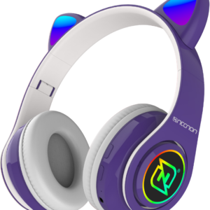 AUDIFONOS NECNON ON-EAR BT NBH-07 C/OREJAS LUZRGB  MANOS LIBRES MORADO