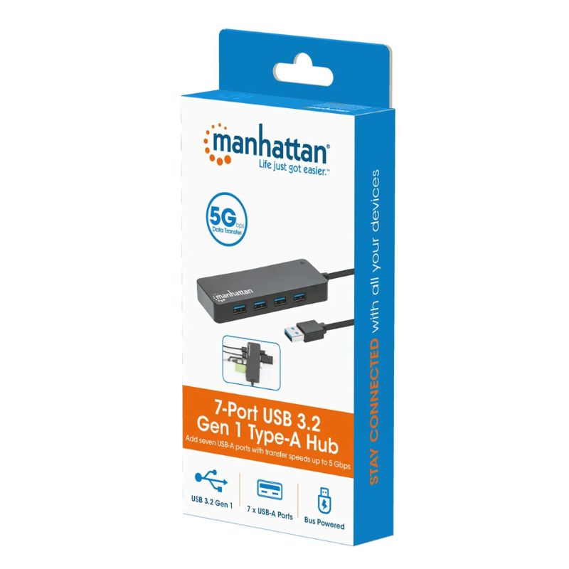 CONCENTRADOR HUB 7 PUERTOS USB V3.2 MANHATTAN 5GBPS 168403